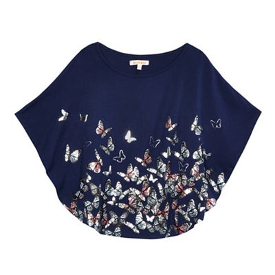 Girls' navy butterfly print cape top